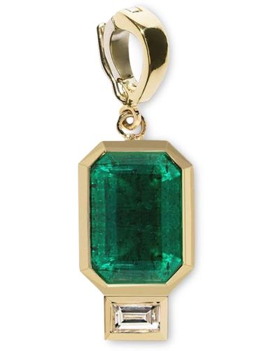 Azlee 18k Emerald And Baguette Diamond Charm - Green
