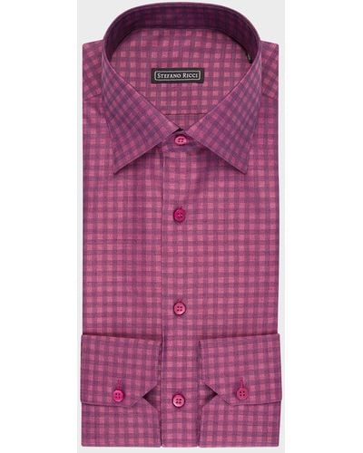 Stefano Ricci Cotton Tonal Check Dress Shirt - Purple