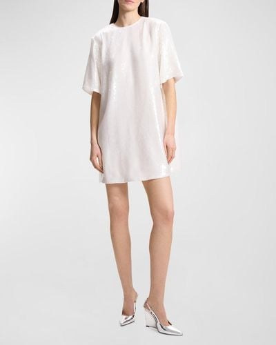 Theory Sequined Short-Sleeve T-Shirt Mini Dress - White