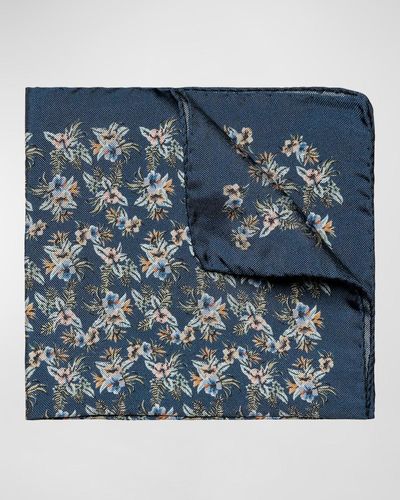 Eton Floral-Print Silk Pocket Square - Blue