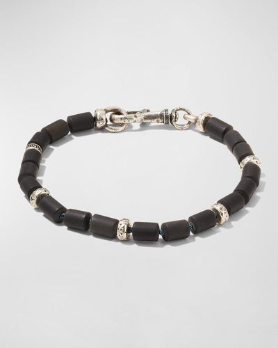 John Varvatos Sterling & Obsidian Beaded Bracelet - Metallic