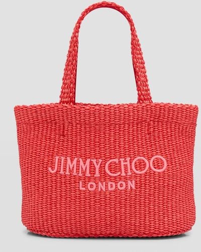 Jimmy Choo Mini Logo London East-West Beach Tote Bag - Red