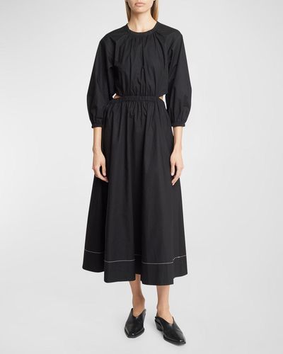 Proenza Schouler Nora Backless Puff-Sleeve Midi Dress - Black