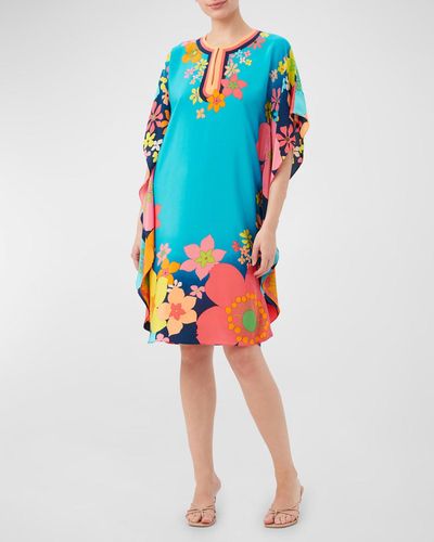 Trina Turk Global 3 Floral-Print Keyhole Midi Dress - Blue