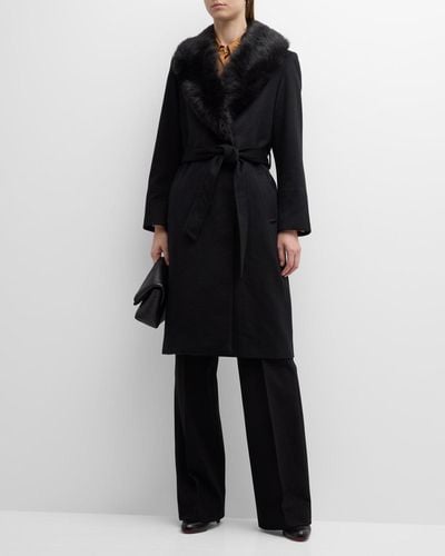 Sofiacashmere Cashmere Wrap Coat With Shearling Collar - Black