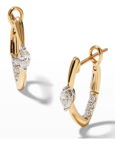 Frederic Sage Yellow Gold Small Marquise Center Polished Front Diamond Hoop Earrings - Metallic
