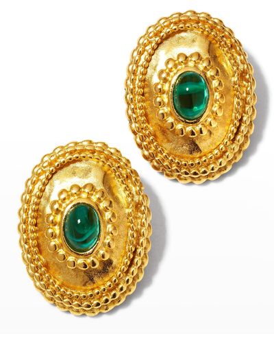 Ben-Amun Emerald Glass Clip-on Earrings - Metallic