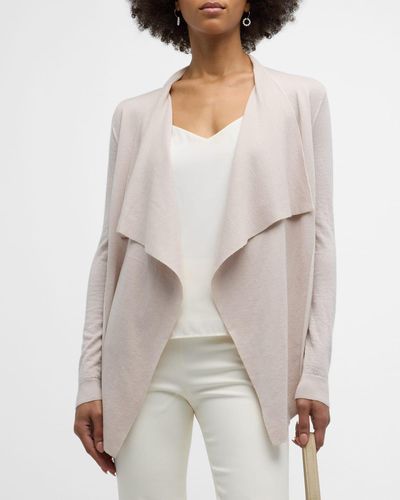 Neiman Marcus Cashmere Superfine Draped Cardigan With Silk Detail - White