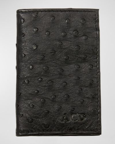 Abas Ostrich Bi-Fold Card Case - Black