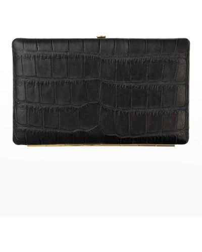 Abas Polished Matte Cache Frame Alligator Wallet - Black