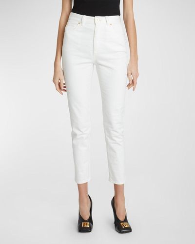Balmain Five-Pocket High-Waist Slim Denim Crop Pants - White