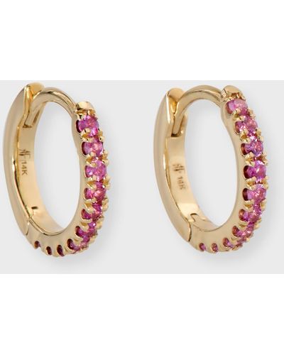 Andrea Fohrman 14k Yellow Gold Pave Small Huggie Earrings - Pink