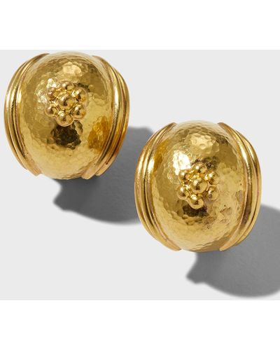 Elizabeth Locke Small Gold Puff Earrings With Gold Daisy - Metallic