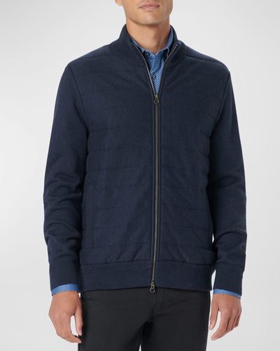 Bugatchi Cotton Knit Full-Zip Sweater Jacket - Blue