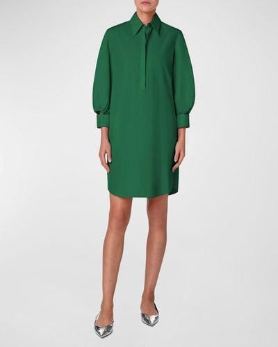 Akris Punto Cotton Poplin Dress With Cutout Sleeves - Green