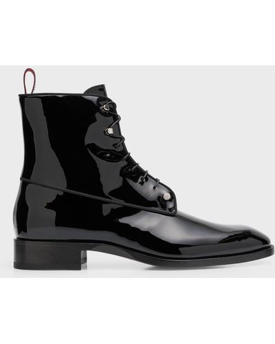 Christian Louboutin Chambeliboot Night Strass Patent Leather Piercing Lace-Up Boots - Black