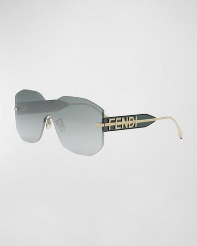 Fendi Graphy Rimless Geometric Nylon & Metal Shield Sunglasses - Gray