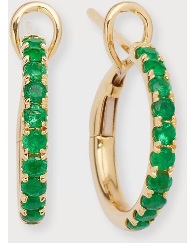 Frederic Sage 18k Gold & Emerald Polished Inner Hoop Earrings - Green