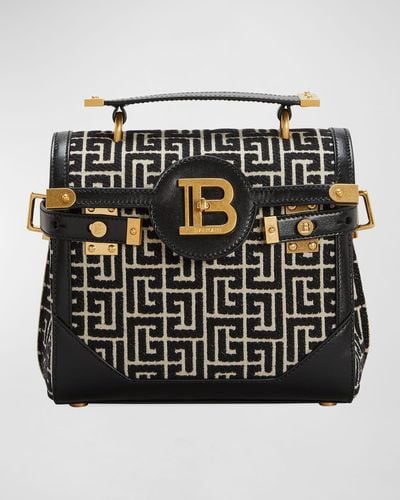 Balmain Bbuzz 23 Top-handle Bag In Monogram Jacquard - Black