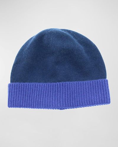 Bergdorf Goodman Wool-Cashmere Beanie Hat - Blue