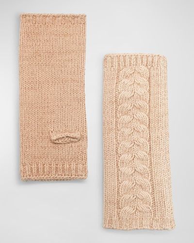 Portolano Shimmery Cable Knit Cashmere Gloves - Natural