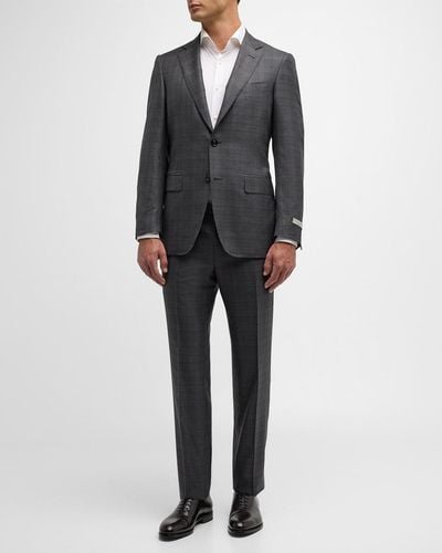 Canali 150S Luxury Twill Tonal Check Suit - Black