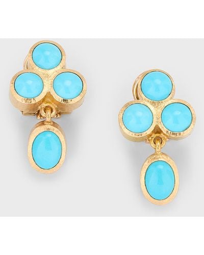 Elizabeth Locke 19k Yellow Gold Sleeping Beauty Turquoise Earrings - Blue