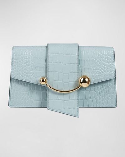 Strathberry Crescent Croc-Embossed Leather Crossbody Bag - Blue