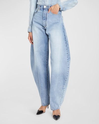 Alaïa Exaggerated Rounded Wide-Leg Denim Jeans - Blue