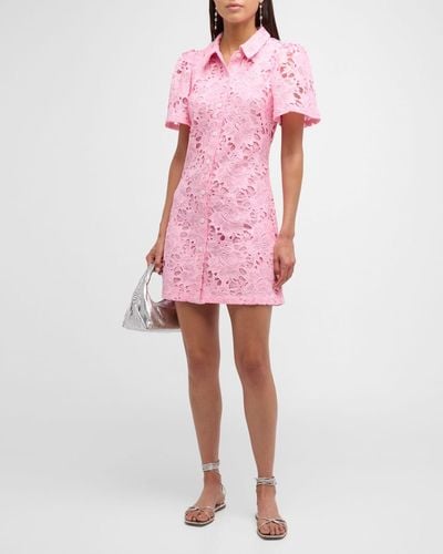 LEO LIN Brooke Button-Down Lace Mini Shirtdress - Pink