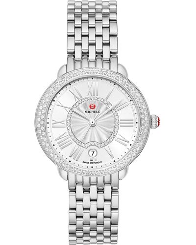 Michele Serein Mid Diamond Watch W/ Date - White
