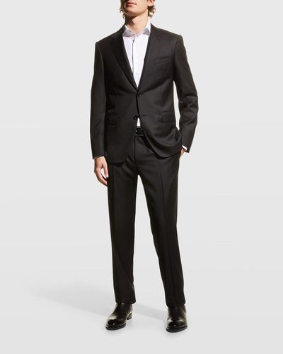 Canali Solid Wool Two-Piece Suit - Black