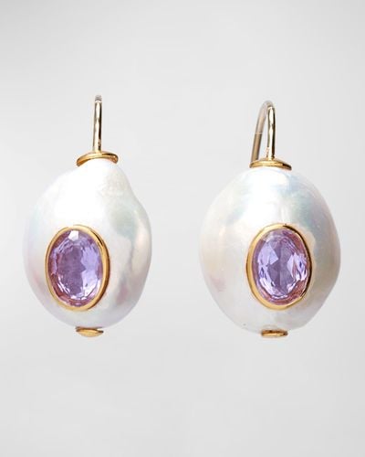Lizzie Fortunato Pablo 24k Gold Plated Baroque Pearl And Blue Topaz Drop Earrings - White