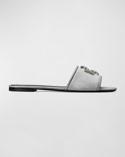 Tory Burch Eleanor Pave Medallion Flat Slide Sandals - Metallic