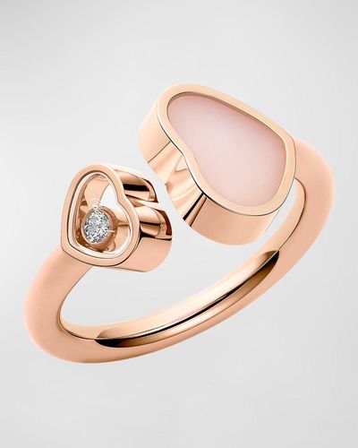 Chopard Happy Hearts 18k Rose Gold Pink Opal & Diamond Ring