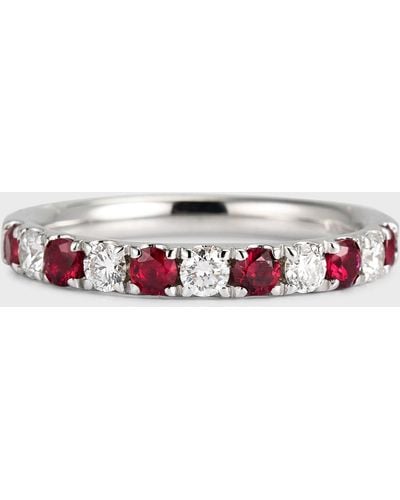 David Kord 18k White Gold Ring With 2.5mm Alternating Rubies And Diamonds, Size 6 - Multicolor