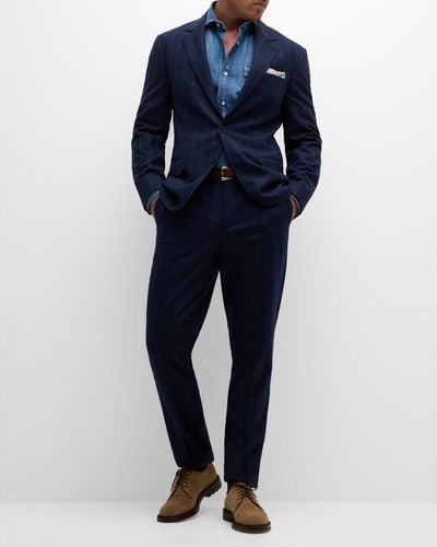 Brunello Cucinelli Striped Wool Suit - Blue