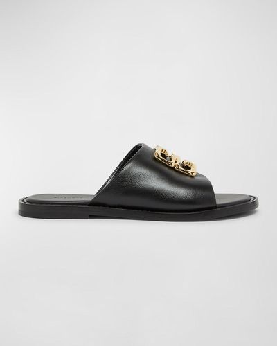 Givenchy 4G Medallion Leather Slide Sandals - Black