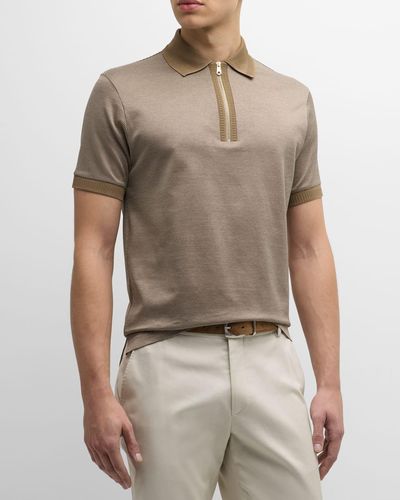 Paul Smith Birdseye Cotton Quarter-Zip Polo Shirt - Brown