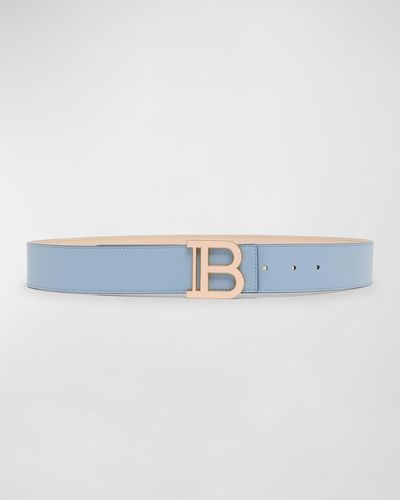 Balmain Enameled B-Monogram Leather Belt - Blue