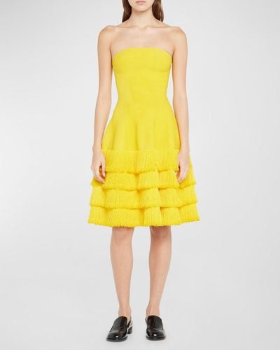 Proenza Schouler Sculpted Mini Dress W/ Fringe Trim - Yellow