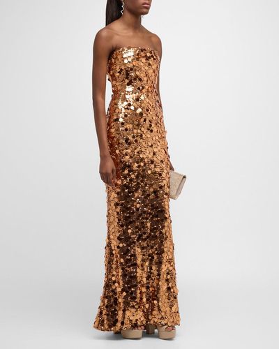Bronx and Banco Farah Strapless Sequin Column Gown - Brown