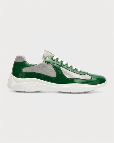Prada America's Cup Patent Leather Patchwork Sneakers - Green