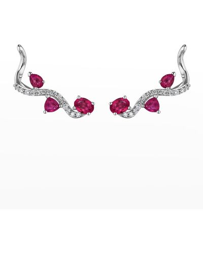 Hueb Mirage White Gold Earrings With Diamonds And Rubies - Pink