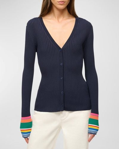STAUD Cargo Compact Knit Cardigan Sweater - Blue