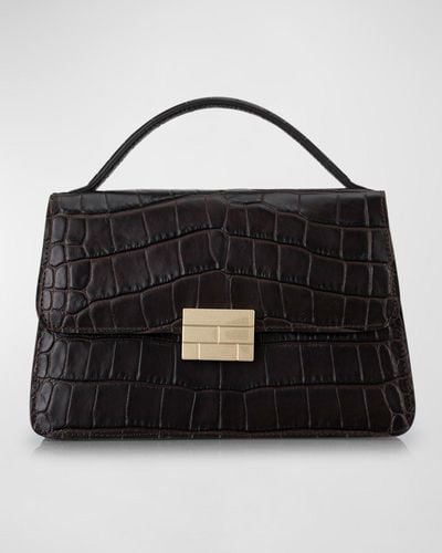 FRAME Le Signature Small Croc-embossed Top-handle Bag - Black