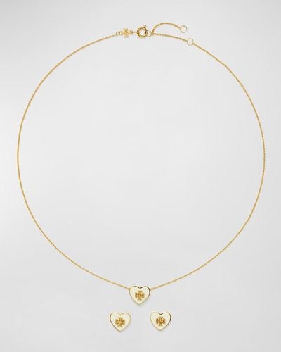 Tory Burch Kira Enamel Heart Set, Necklace And Earrings - White