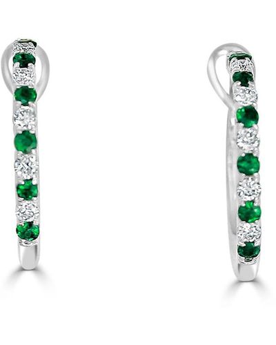 Frederic Sage 18k White Gold Diamond And Emerald Hoop Earrings