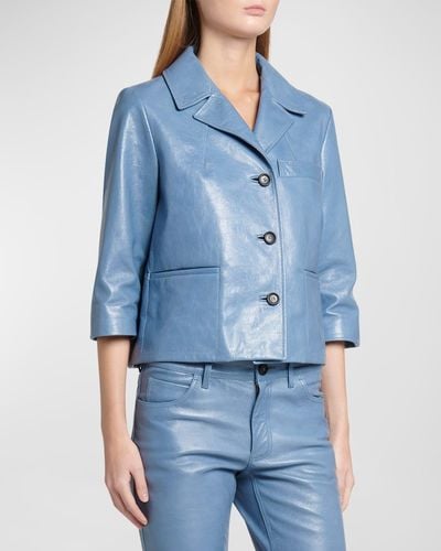 Marni Boxy Crackle Leather Jacket - Blue