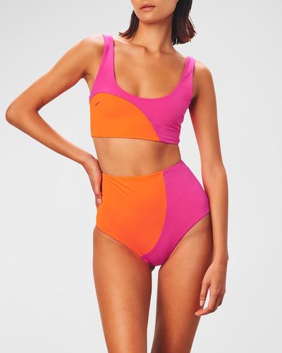 Mara Hoffman Lydia Colorblock High-waist Bikini Bottoms - Orange